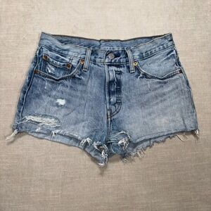 Levi Strauss 501 Denim Cut Off Jean Shorts Button Fly Distressed Womens W27